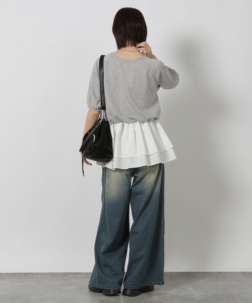 LAKOLE（ラコレ）の「ミニ裏毛レイヤードプルオーバー6分袖 / 588956（Tシャツ/カットソー・レディース・グレー/ピンク/チャコール・FREE）」の6枚目の写真