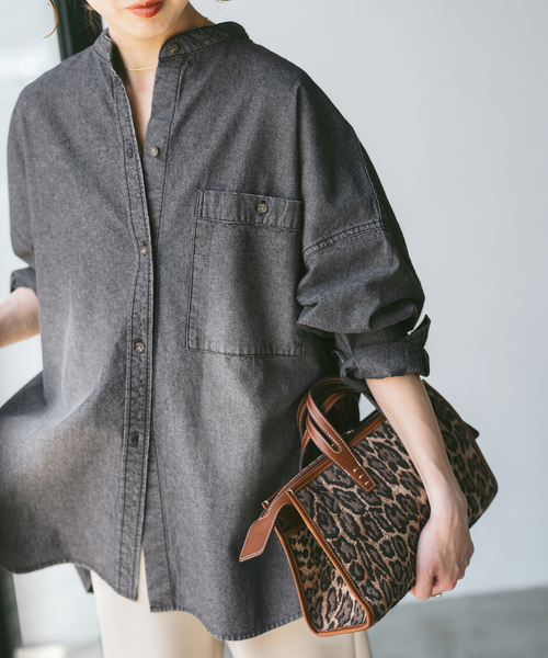 追加》バンドカラーボックスダンガリーシャツ（シャツ/ブラウス