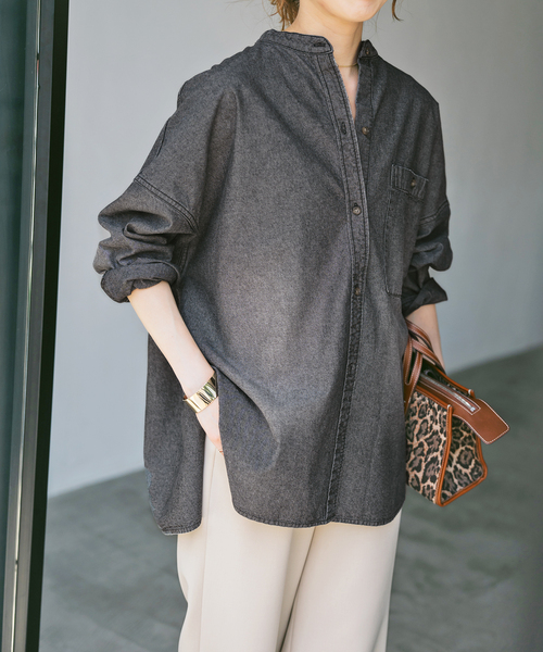 Spick & Span(スピックアンドスパン)の「《追加》バンドカラーボックスダンガリーシャツ(シャツ/ブラウス・レディース・ブルー系その他/ブラック・FREE)」の8枚目の写真