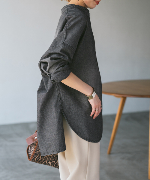 Spick & Span(スピックアンドスパン)の「《追加》バンドカラーボックスダンガリーシャツ(シャツ/ブラウス・レディース・ブルー系その他/ブラック・FREE)」の9枚目の写真