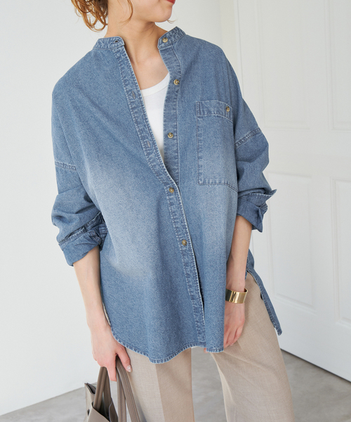 Spick & Span(スピックアンドスパン)の「《追加》バンドカラーボックスダンガリーシャツ(シャツ/ブラウス・レディース・ブルー系その他/ブラック・FREE)」の14枚目の写真