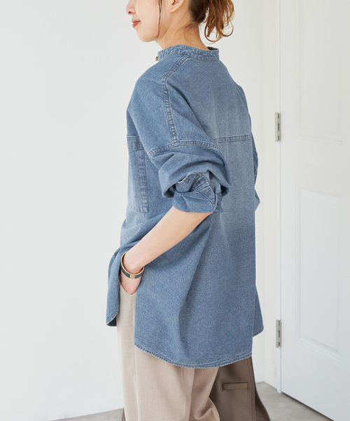 Spick & Span(スピックアンドスパン)の「《追加》バンドカラーボックスダンガリーシャツ(シャツ/ブラウス・レディース・ブルー系その他/ブラック・FREE)」の16枚目の写真