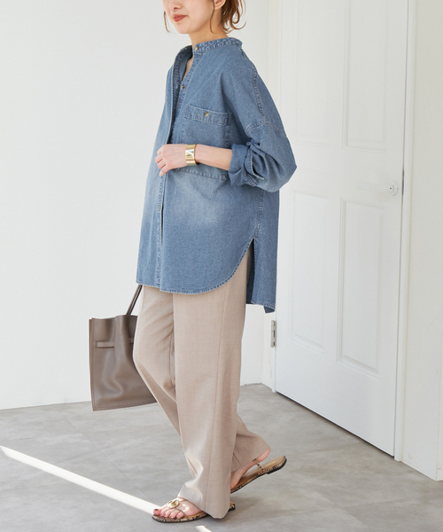 Spick & Span(スピックアンドスパン)の「《追加》バンドカラーボックスダンガリーシャツ(シャツ/ブラウス・レディース・ブルー系その他/ブラック・FREE)」の18枚目の写真