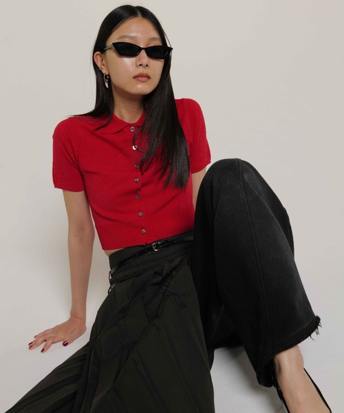 JOSE MOON(ジョゼムーン)の「CROP POLO KNIT CARDIGAN/クロップポロニットカーディガン(カーディガン/ボレロ・レディース・ホワイト/レッド/ブラック/ピンク・FREE)」の16枚目の写真