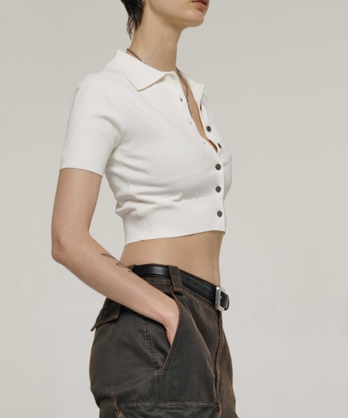 JOSE MOON(ジョゼムーン)の「CROP POLO KNIT CARDIGAN/クロップポロニットカーディガン(カーディガン/ボレロ・レディース・ホワイト/レッド/ブラック/ピンク・FREE)」の21枚目の写真