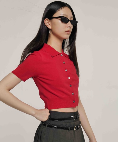 JOSE MOON(ジョゼムーン)の「CROP POLO KNIT CARDIGAN/クロップポロニットカーディガン(カーディガン/ボレロ・レディース・ホワイト/レッド/ブラック/ピンク・FREE)」の11枚目の写真