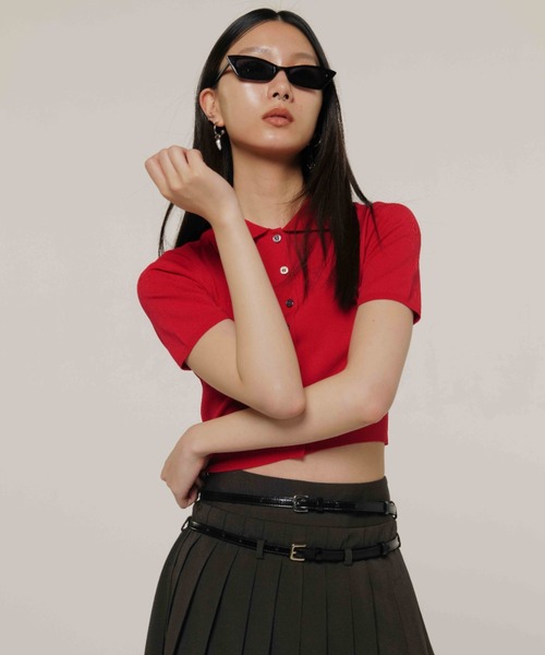 JOSE MOON(ジョゼムーン)の「CROP POLO KNIT CARDIGAN/クロップポロニットカーディガン(カーディガン/ボレロ・レディース・ホワイト/レッド/ブラック/ピンク・FREE)」の10枚目の写真