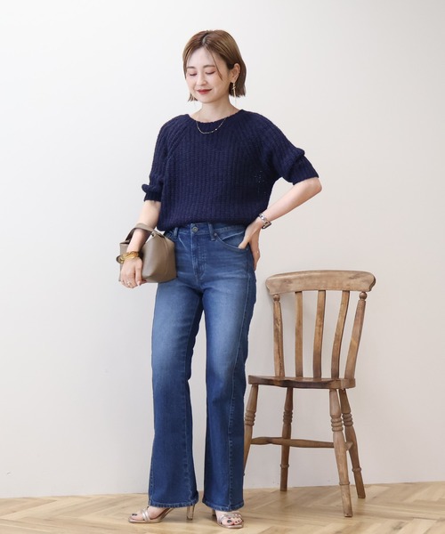 AMERICAN HOLIC（アメリカンホリック）の「モヘヤ風シアー半袖ニットトップス（ニット/セーター・レディース・ラベンダー/ネイビー/アイボリー/ブラウン・M/L）」の18枚目の写真