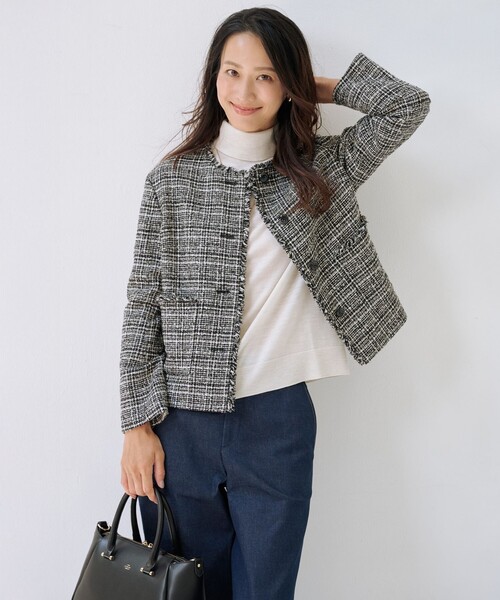 J.PRESS(ジェイプレス)の「Lightループチェック ツイード ジャケット(その他アウター・レディース・ブラック系5・T15/T13)」の2枚目の写真