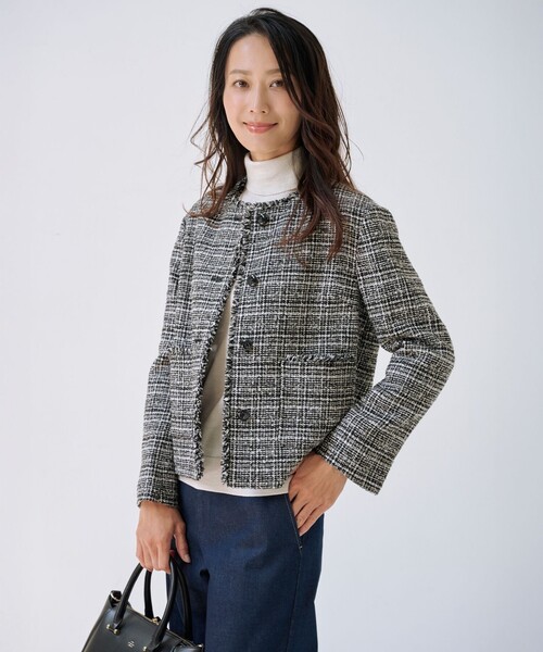 J.PRESS(ジェイプレス)の「Lightループチェック ツイード ジャケット(その他アウター・レディース・ブラック系5・T15/T13)」の3枚目の写真
