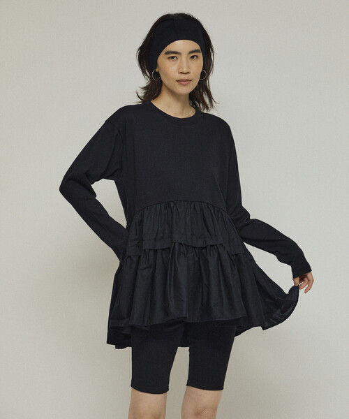 Firsthand（ファーストハンド）の「Firsthand/ファーストハンド オーガニックコットン ティアード切り替えロンT / ロングスリーブTシャツ（Tシャツ/カットソー・レディース・ブラック/その他/ホワイト・FREE）」の3枚目の写真