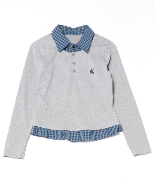 SpRay（スプレイ）の「フェイクレイヤードチェックトップス（Tシャツ/カットソー・レディース・ブラック/オフホワイト/ネイビー/グレー・FREE）」の6枚目の写真