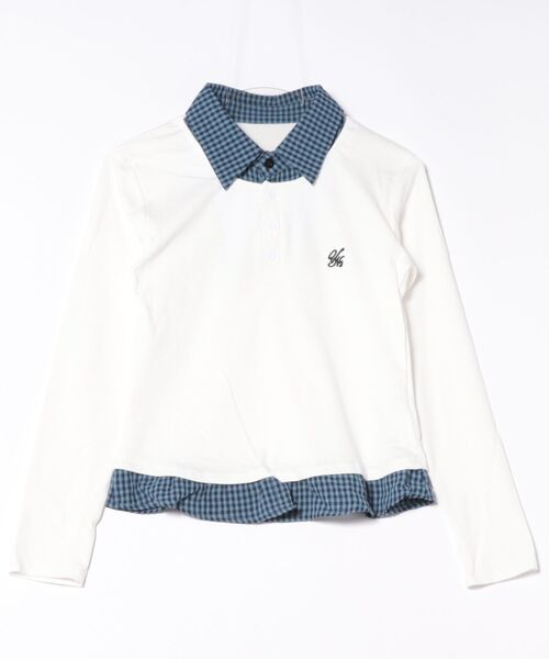 SpRay（スプレイ）の「フェイクレイヤードチェックトップス（Tシャツ/カットソー・レディース・ブラック/オフホワイト/ネイビー/グレー・FREE）」の5枚目の写真