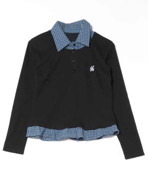 SpRay（スプレイ）の「フェイクレイヤードチェックトップス（Tシャツ/カットソー・レディース・ブラック/オフホワイト/ネイビー/グレー・FREE）」の8枚目の写真