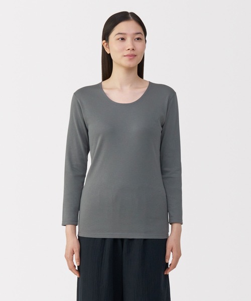 無印良品(ムジルシリョウヒン)の「婦人 あったか綿 厚手 Uネック八分袖Tシャツ(インナーウェア/肌着・レディース・ライトピンク/ブラック/グレー系/オフホワイト・XL/L/M/S)」の3枚目の写真