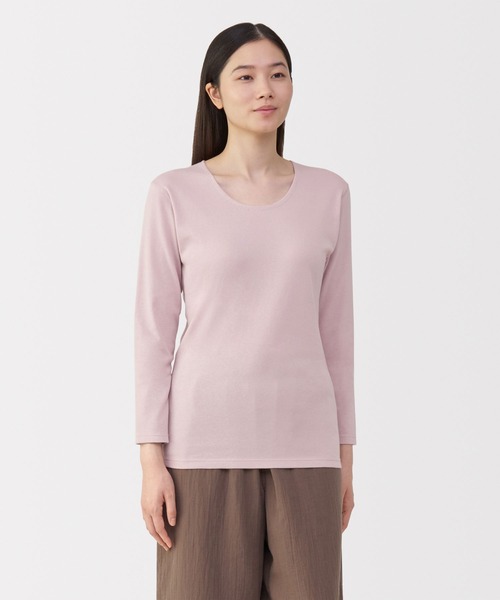 無印良品(ムジルシリョウヒン)の「婦人 あったか綿 厚手 Uネック八分袖Tシャツ(インナーウェア/肌着・レディース・ライトピンク/ブラック/グレー系/オフホワイト・XL/L/M/S)」の4枚目の写真