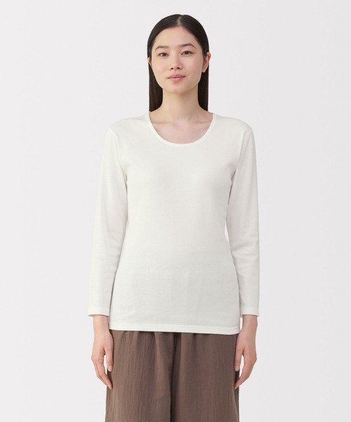 無印良品(ムジルシリョウヒン)の「婦人 あったか綿 厚手 Uネック八分袖Tシャツ(インナーウェア/肌着・レディース・ライトピンク/ブラック/グレー系/オフホワイト・XL/L/M/S)」の1枚目の写真