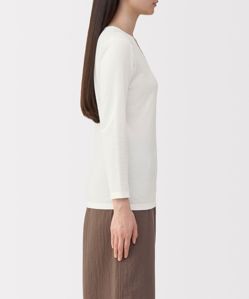 無印良品(ムジルシリョウヒン)の「婦人 あったか綿 厚手 Uネック八分袖Tシャツ(インナーウェア/肌着・レディース・ライトピンク/ブラック/グレー系/オフホワイト・XL/L/M/S)」の7枚目の写真