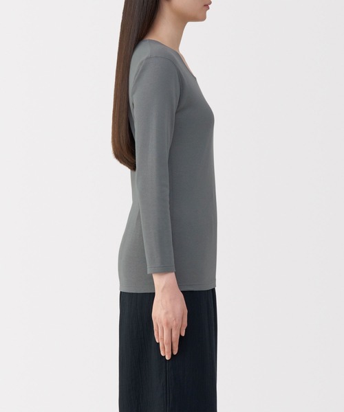 無印良品(ムジルシリョウヒン)の「婦人 あったか綿 厚手 Uネック八分袖Tシャツ(インナーウェア/肌着・レディース・ライトピンク/ブラック/グレー系/オフホワイト・XL/L/M/S)」の21枚目の写真