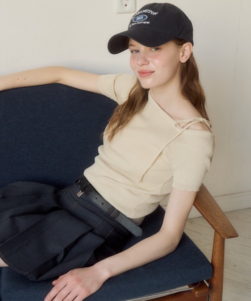 Birthday room(バースデイルーム)の「ワンショルダーリボントップス/one sholder ribbon tops(Tシャツ/カットソー・レディース・ネイビー/アイボリー・FREE)」の5枚目の写真
