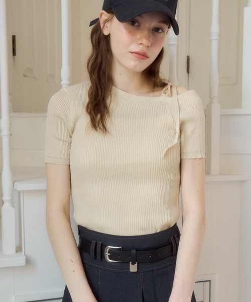 Birthday room(バースデイルーム)の「ワンショルダーリボントップス/one sholder ribbon tops(Tシャツ/カットソー・レディース・ネイビー/アイボリー・FREE)」の6枚目の写真