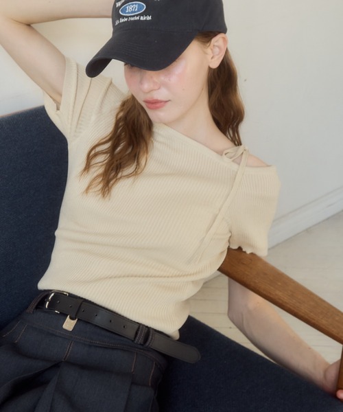 Birthday room(バースデイルーム)の「ワンショルダーリボントップス/one sholder ribbon tops(Tシャツ/カットソー・レディース・ネイビー/アイボリー・FREE)」の7枚目の写真