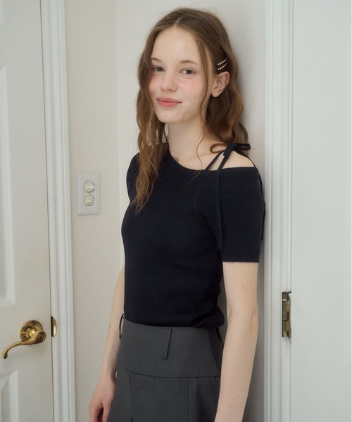 Birthday room(バースデイルーム)の「ワンショルダーリボントップス/one sholder ribbon tops(Tシャツ/カットソー・レディース・ネイビー/アイボリー・FREE)」の19枚目の写真