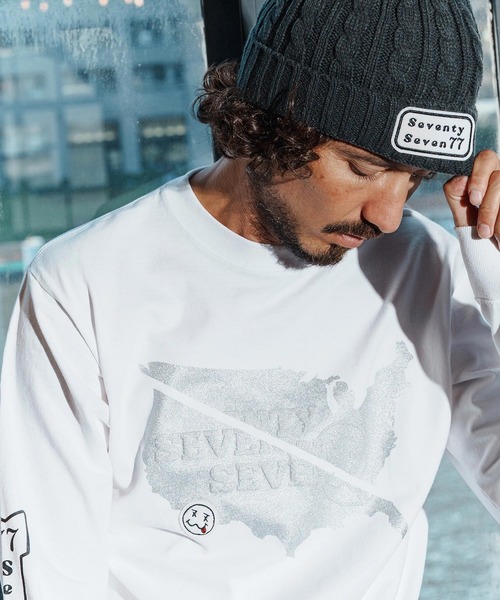 seventy seven(セブンティセブン)の「mlt5422-heavy onz USA cotton L-S t-shirt(77continent) ロングスリーブTシャツ(7725W130)(Tシャツ/カットソー・メンズ・サンドベージュ/ブラック/ホワイト・XL/L/M/S)」の1枚目の写真