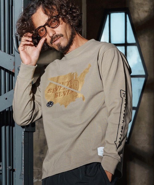 seventy seven(セブンティセブン)の「mlt5422-heavy onz USA cotton L-S t-shirt(77continent) ロングスリーブTシャツ(7725W130)(Tシャツ/カットソー・メンズ・サンドベージュ/ブラック/ホワイト・XL/L/M/S)」の3枚目の写真