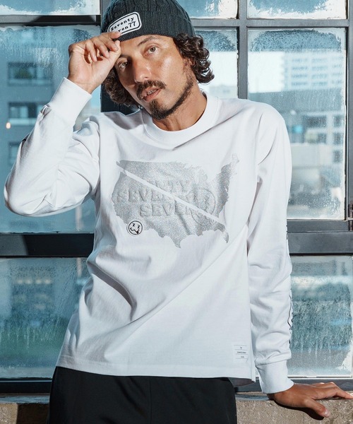seventy seven(セブンティセブン)の「mlt5422-heavy onz USA cotton L-S t-shirt(77continent) ロングスリーブTシャツ(7725W130)(Tシャツ/カットソー・メンズ・サンドベージュ/ブラック/ホワイト・XL/L/M/S)」の9枚目の写真