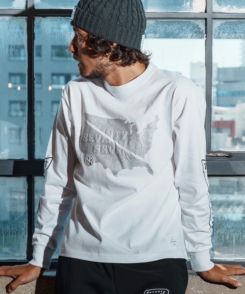 seventy seven(セブンティセブン)の「mlt5422-heavy onz USA cotton L-S t-shirt(77continent) ロングスリーブTシャツ(7725W130)(Tシャツ/カットソー・メンズ・サンドベージュ/ブラック/ホワイト・XL/L/M/S)」の10枚目の写真