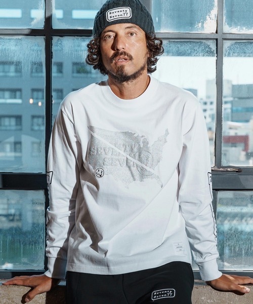 seventy seven(セブンティセブン)の「mlt5422-heavy onz USA cotton L-S t-shirt(77continent) ロングスリーブTシャツ(7725W130)(Tシャツ/カットソー・メンズ・サンドベージュ/ブラック/ホワイト・XL/L/M/S)」の11枚目の写真
