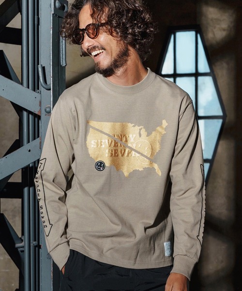 seventy seven(セブンティセブン)の「mlt5422-heavy onz USA cotton L-S t-shirt(77continent) ロングスリーブTシャツ(7725W130)(Tシャツ/カットソー・メンズ・サンドベージュ/ブラック/ホワイト・XL/L/M/S)」の15枚目の写真