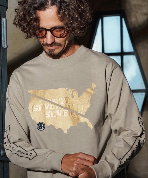 seventy seven(セブンティセブン)の「mlt5422-heavy onz USA cotton L-S t-shirt(77continent) ロングスリーブTシャツ(7725W130)(Tシャツ/カットソー・メンズ・サンドベージュ/ブラック/ホワイト・XL/L/M/S)」の16枚目の写真