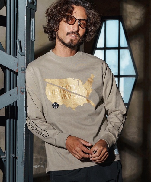 seventy seven(セブンティセブン)の「mlt5422-heavy onz USA cotton L-S t-shirt(77continent) ロングスリーブTシャツ(7725W130)(Tシャツ/カットソー・メンズ・サンドベージュ/ブラック/ホワイト・XL/L/M/S)」の17枚目の写真