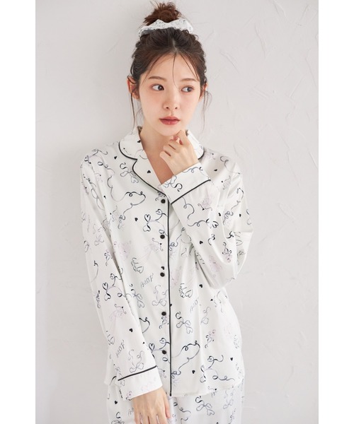 momomi yuri コラボ】ロマンティックパターンパジャマ上下セット×巾着