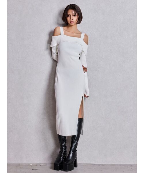 GYDA（ジェイダ）の「オフショルニットLONGワンピース（ワンピース・レディース・オフホワイト/ブラック/グレー・FREE）」の12枚目の写真