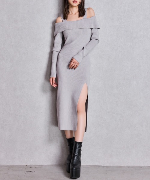 GYDA（ジェイダ）の「オフショルニットLONGワンピース（ワンピース・レディース・オフホワイト/ブラック/グレー・FREE）」の3枚目の写真