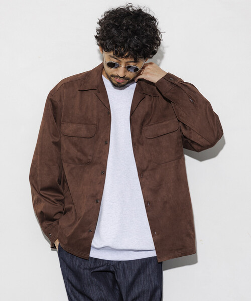 s*o様 ダークブラウン オープンカラー 長袖シャツ セール】レザレッド ブラッシュド オープンカラー ロングスリーブ