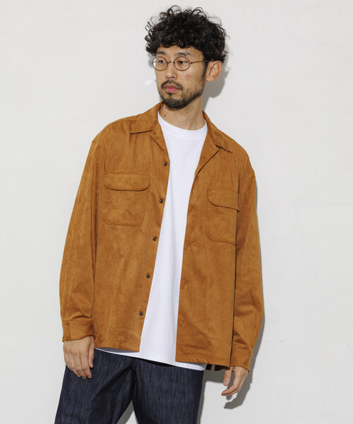 COS オープンカラーレザーシャツ　ダークブルー　40 COS コス leather over shirt ダークネイビー レザーシャツ