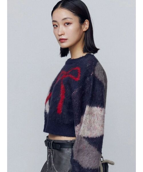 EMODA（エモダ）の「ショートルーズジャガードニット（ニット/セーター・レディース・グレー/ブラック/ネイビー・FREE）」の7枚目の写真