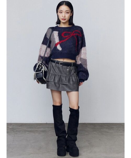 EMODA（エモダ）の「ショートルーズジャガードニット（ニット/セーター・レディース・グレー/ブラック/ネイビー・FREE）」の10枚目の写真