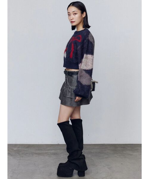 EMODA（エモダ）の「ショートルーズジャガードニット（ニット/セーター・レディース・グレー/ブラック/ネイビー・FREE）」の16枚目の写真