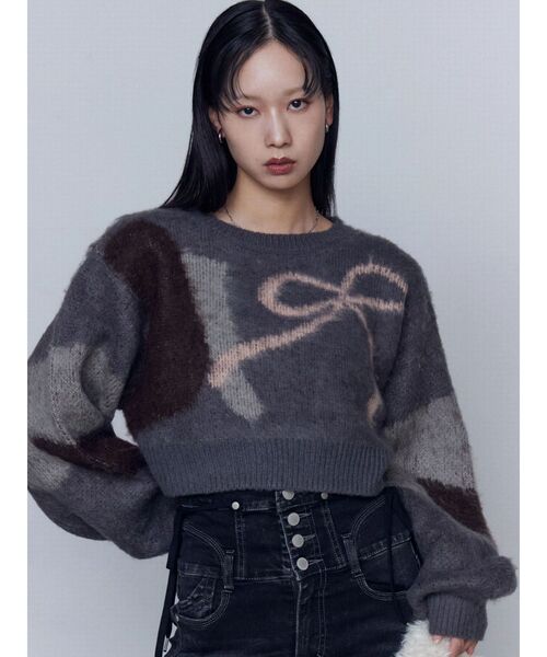 EMODA（エモダ）の「ショートルーズジャガードニット（ニット/セーター・レディース・グレー/ブラック/ネイビー・FREE）」の18枚目の写真