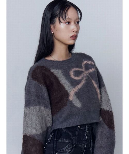 EMODA（エモダ）の「ショートルーズジャガードニット（ニット/セーター・レディース・グレー/ブラック/ネイビー・FREE）」の19枚目の写真