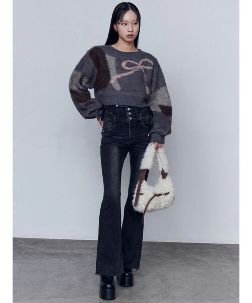 EMODA（エモダ）の「ショートルーズジャガードニット（ニット/セーター・レディース・グレー/ブラック/ネイビー・FREE）」の21枚目の写真