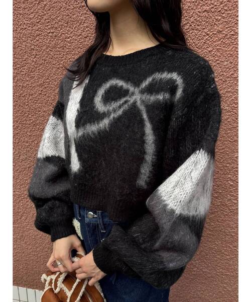 EMODA（エモダ）の「ショートルーズジャガードニット（ニット/セーター・レディース・グレー/ブラック/ネイビー・FREE）」の22枚目の写真