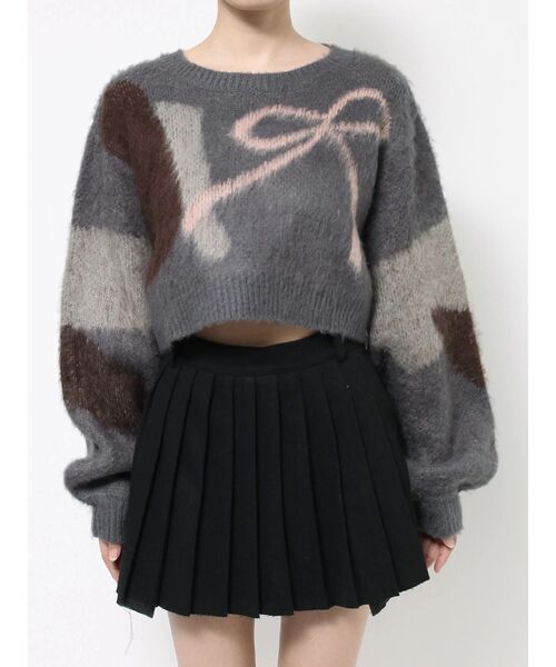 EMODA（エモダ）の「ショートルーズジャガードニット（ニット/セーター・レディース・グレー/ブラック/ネイビー・FREE）」の12枚目の写真