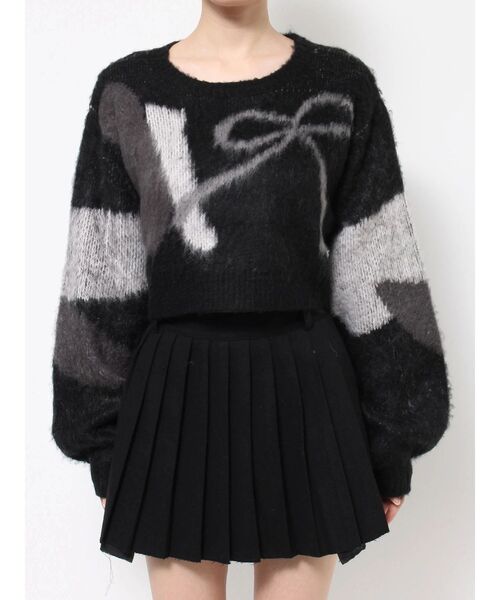 EMODA（エモダ）の「ショートルーズジャガードニット（ニット/セーター・レディース・グレー/ブラック/ネイビー・FREE）」の13枚目の写真