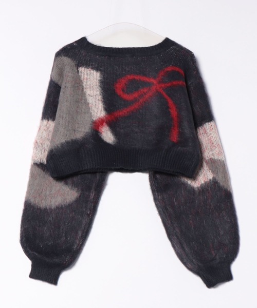 EMODA（エモダ）の「ショートルーズジャガードニット（ニット/セーター・レディース・グレー/ブラック/ネイビー・FREE）」の5枚目の写真